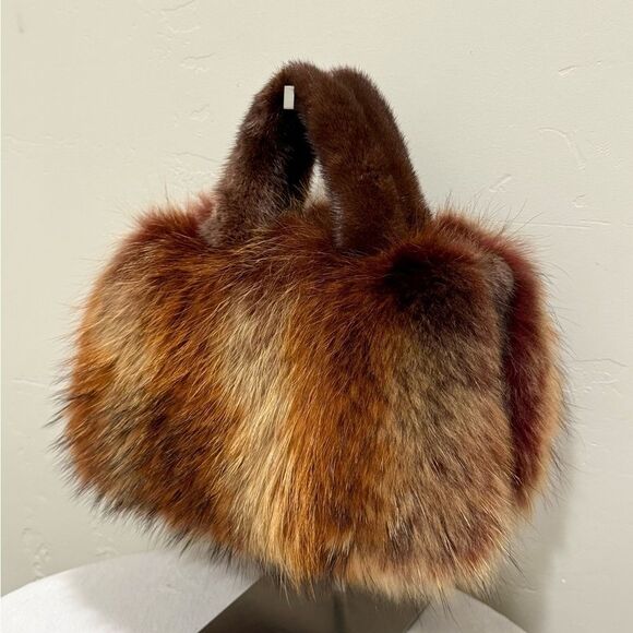 Brown Gradient Real Raccoon Fur & Fur Handles Satchel Bag/Crossbody - Picture 7 of 17